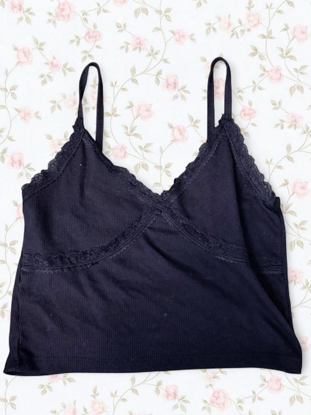 Forever 21 Black Lace-Trim Ribbed Camisole